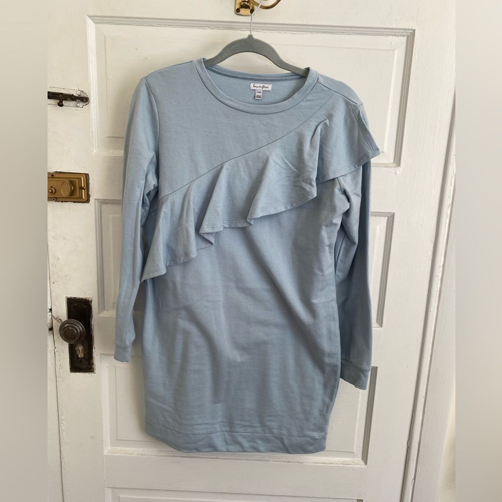 Light Blue Ruffled Long Sleeve Sweater Dress Size Medium